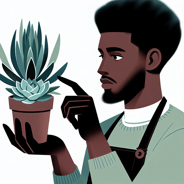 attentive gardener checking succulent's color