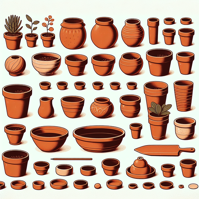 terracotta and ceramic pots assortment