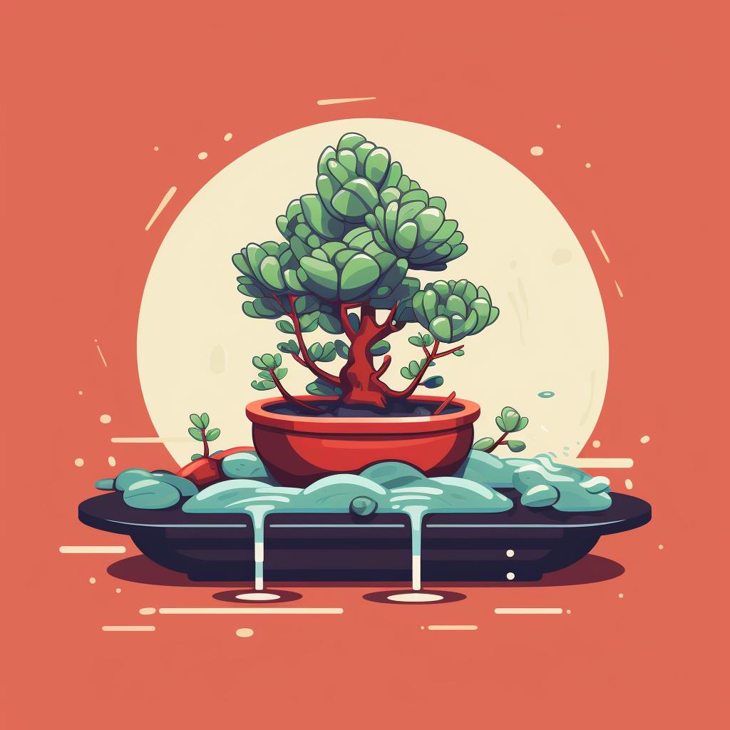 A succulent bonsai being watered and cared for