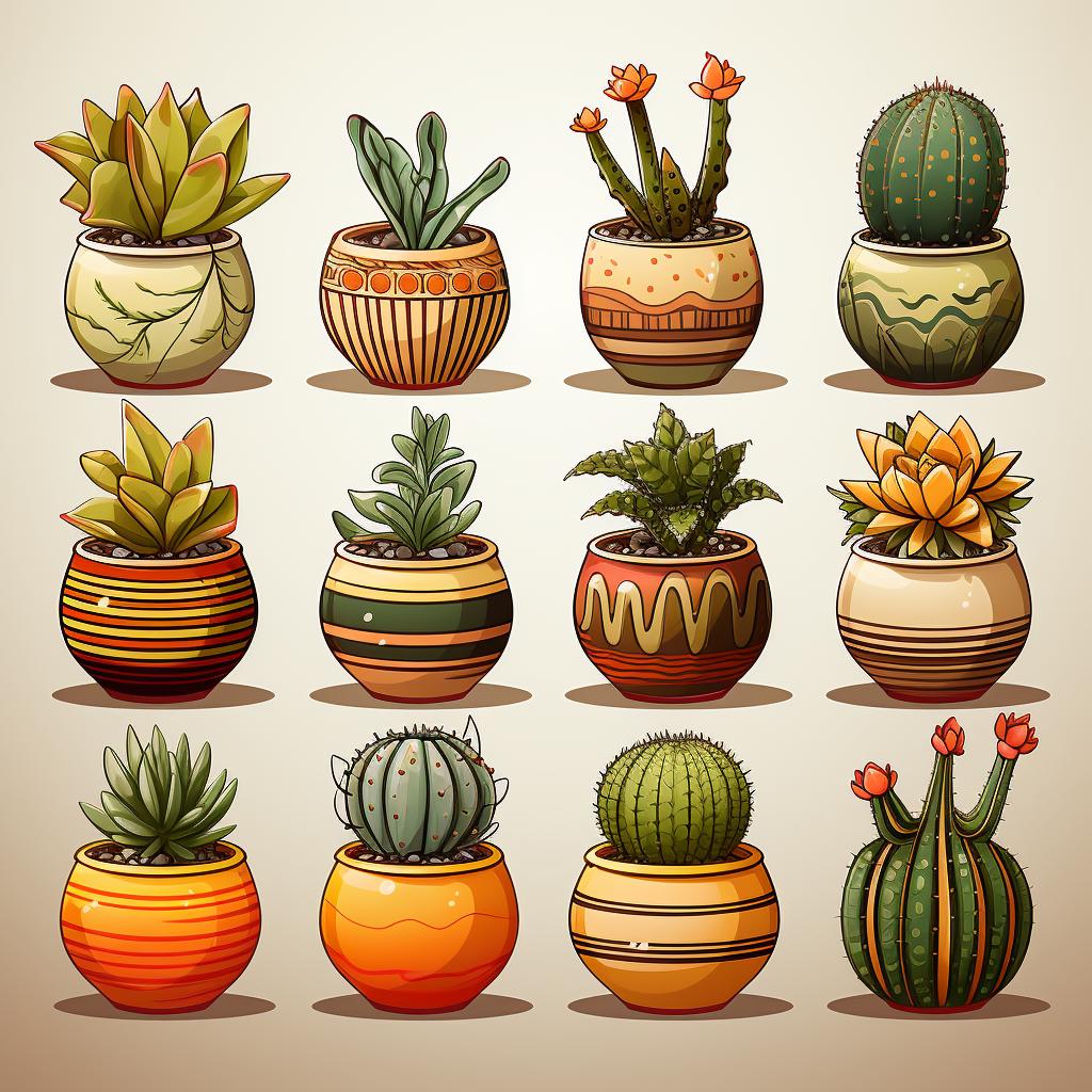 A variety of pots suitable for succulents with drainage holes at the bottom.