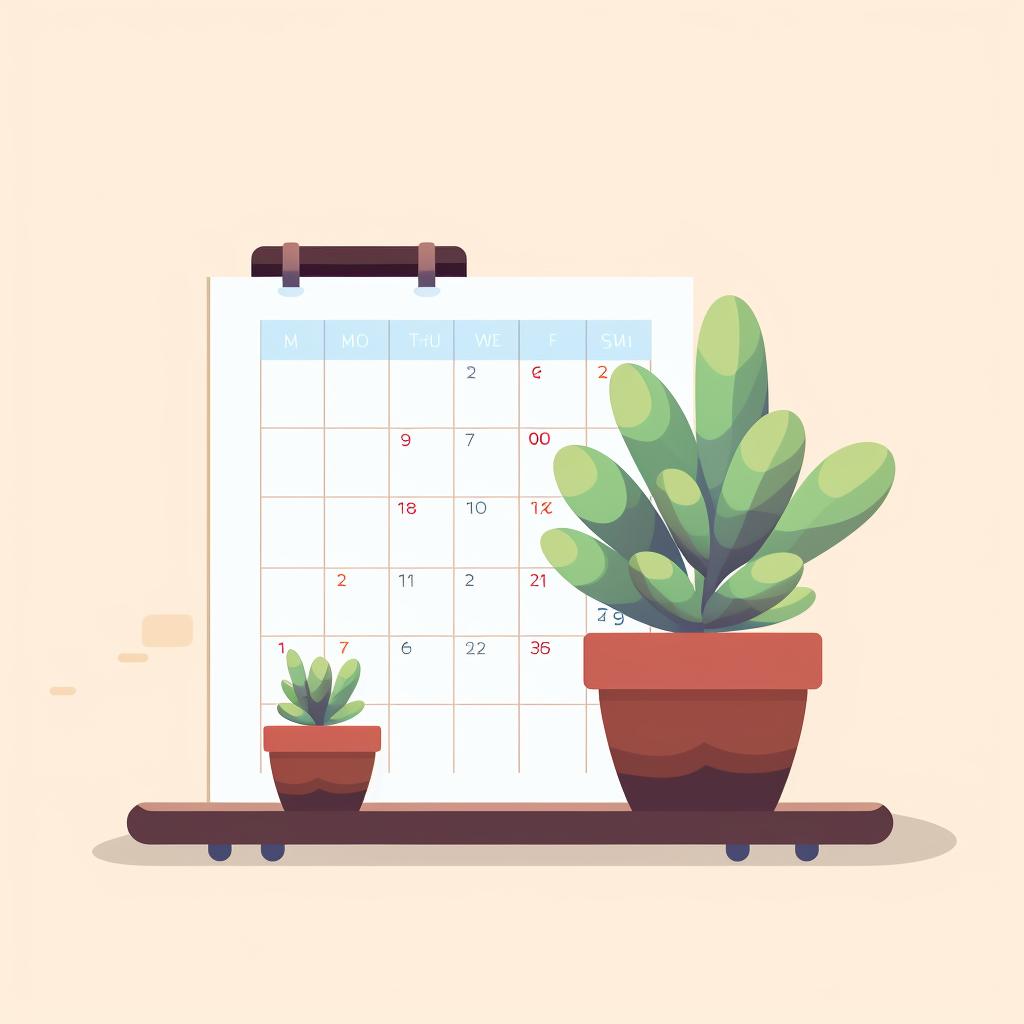 A calendar showing the passage of time, with a pot of growing succulents next to it