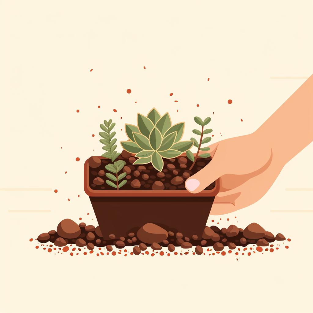 Hand spreading succulent seeds over soil