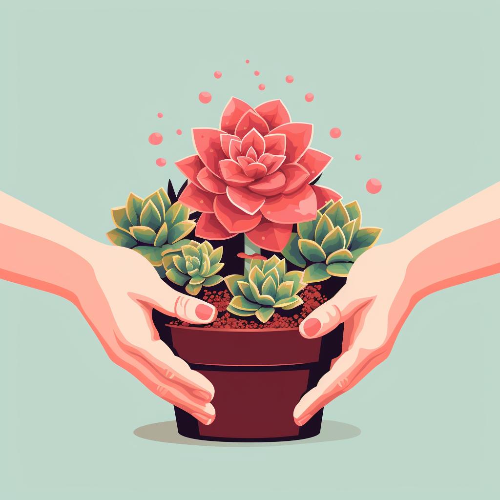 Hands gently removing a succulent from its pot.