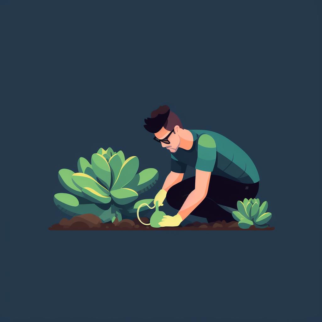 A person carefully watering a succulent plant