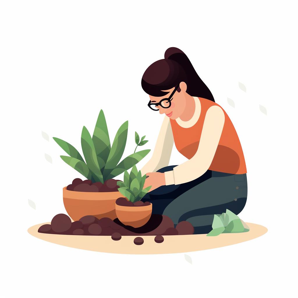 A person planting a Haworthia succulent in a pot