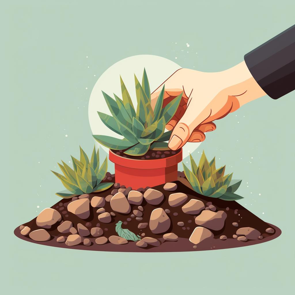 Hands carefully cleaning the root ball of a succulent.