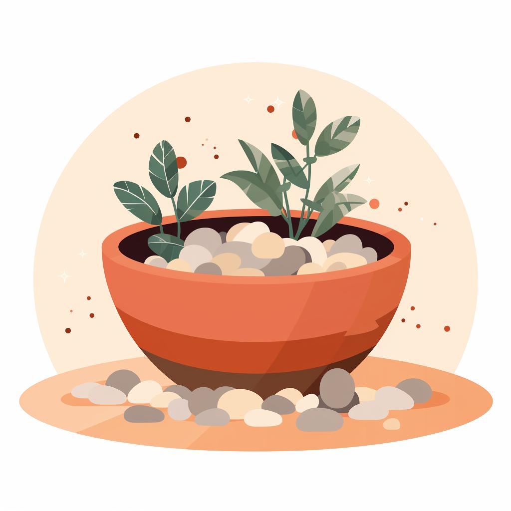 Planter with drainage hole and pebbles