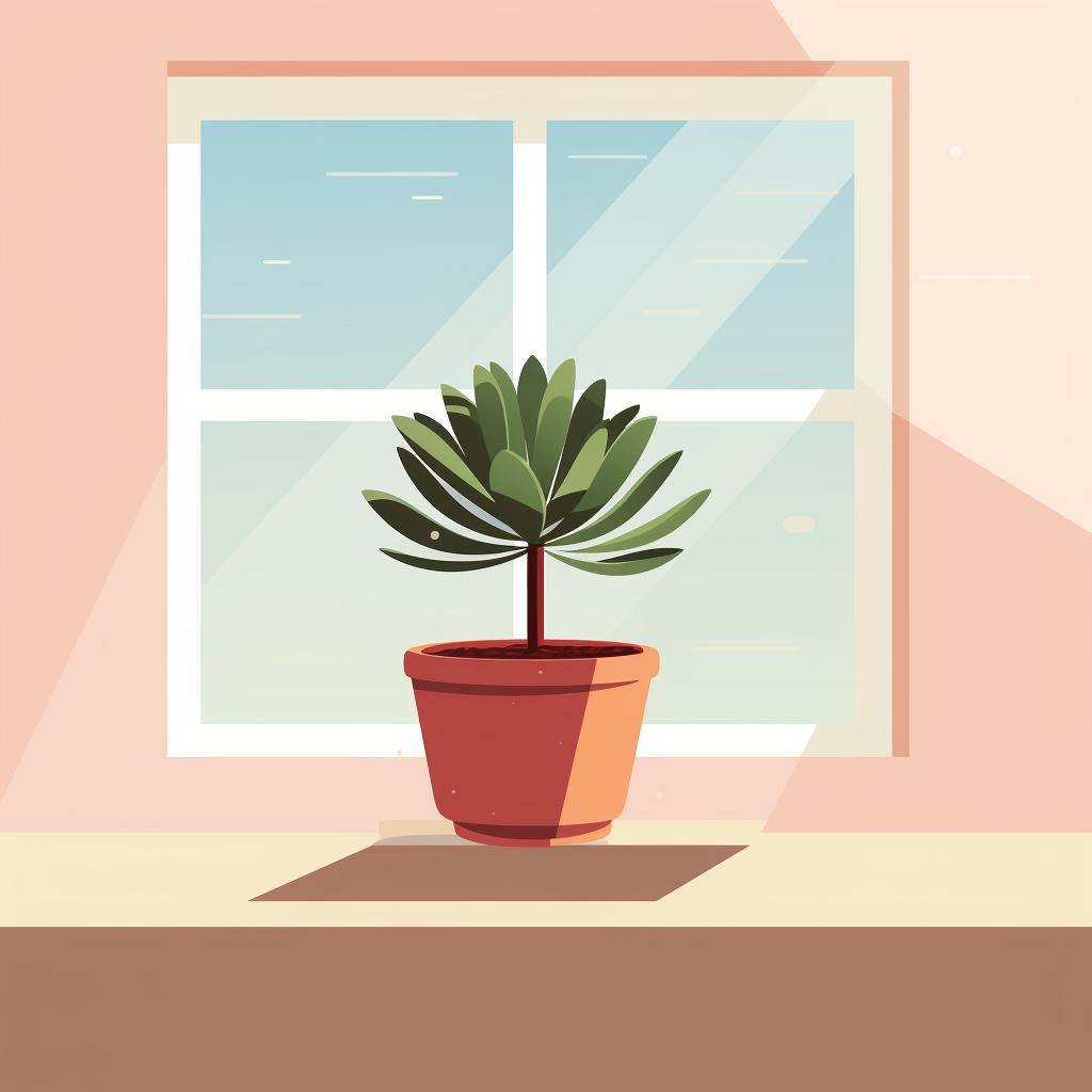 A succulent plant placed near a window to receive indirect sunlight