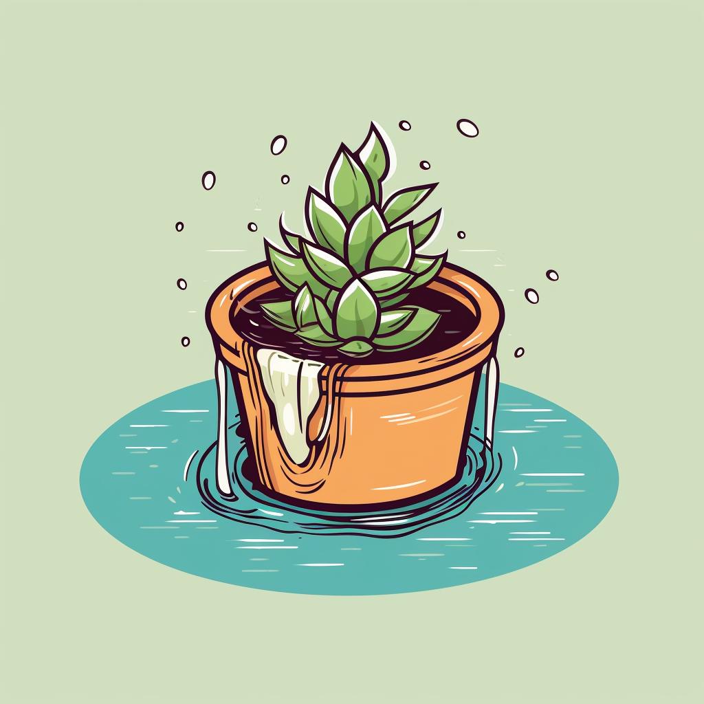 Water flowing out of the drainage hole of a succulent pot