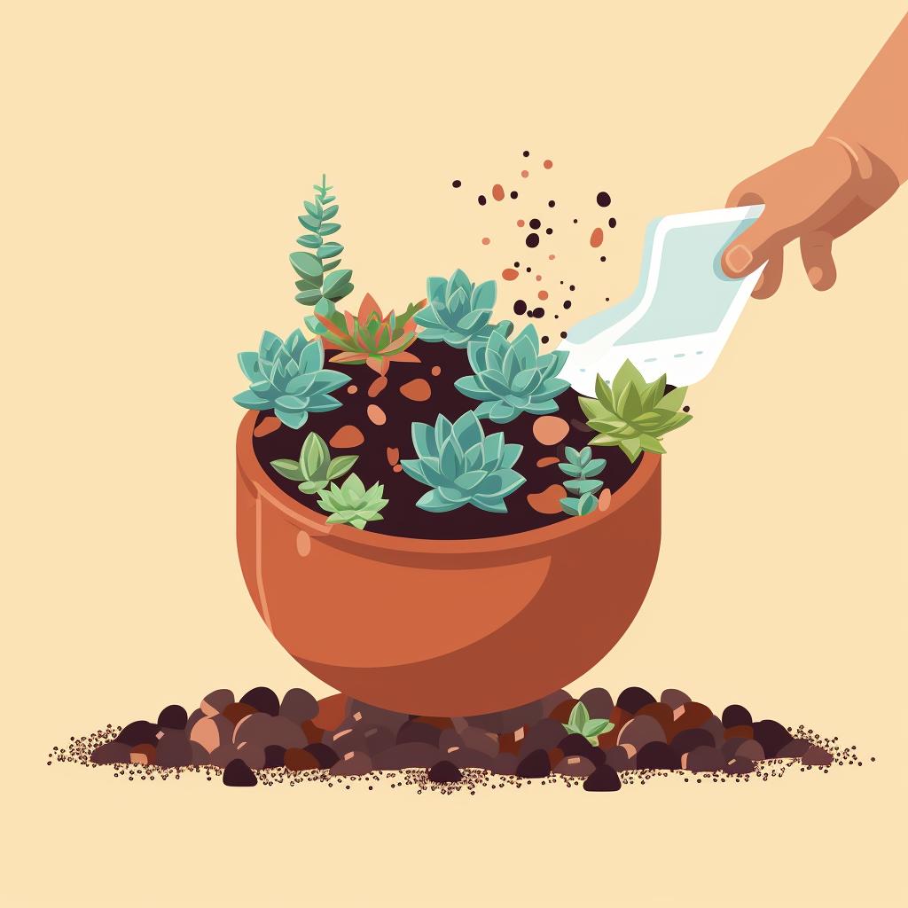 A new pot being filled with succulent potting mix.