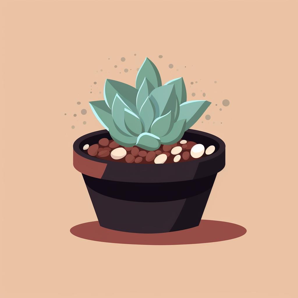 A calloused succulent leaf placed on top of the soil in a pot