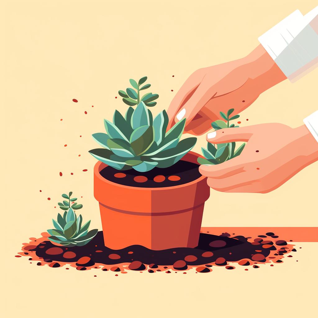 Hands gently removing a succulent from its pot for repotting