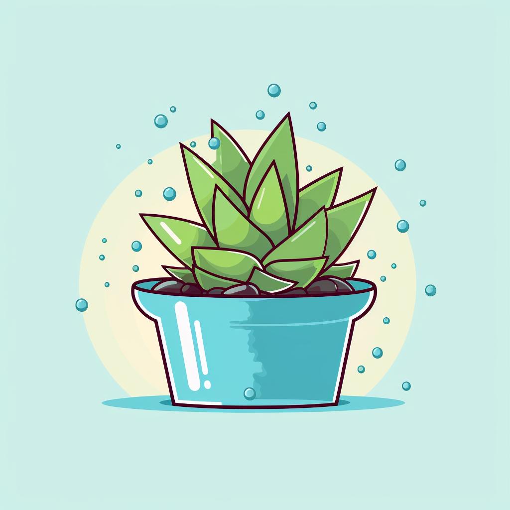 A potted succulent leaf in a bright area being watered sparingly