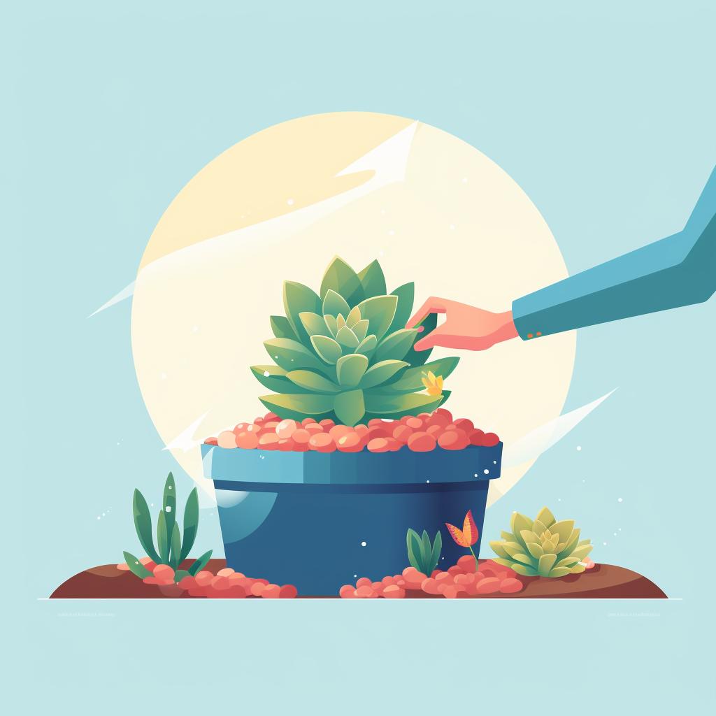 Miniature succulent being repotted into a larger pot