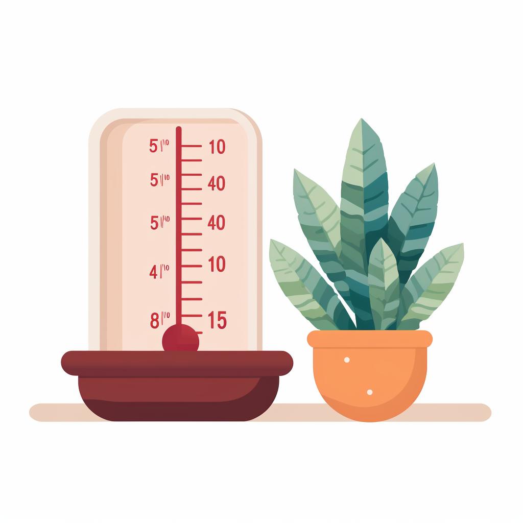 A thermometer next to a pot of succulent seeds showing a temperature within the ideal range