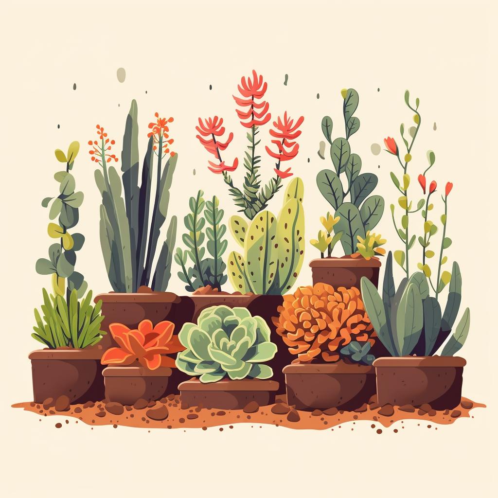 Succulent plants in different types of soil