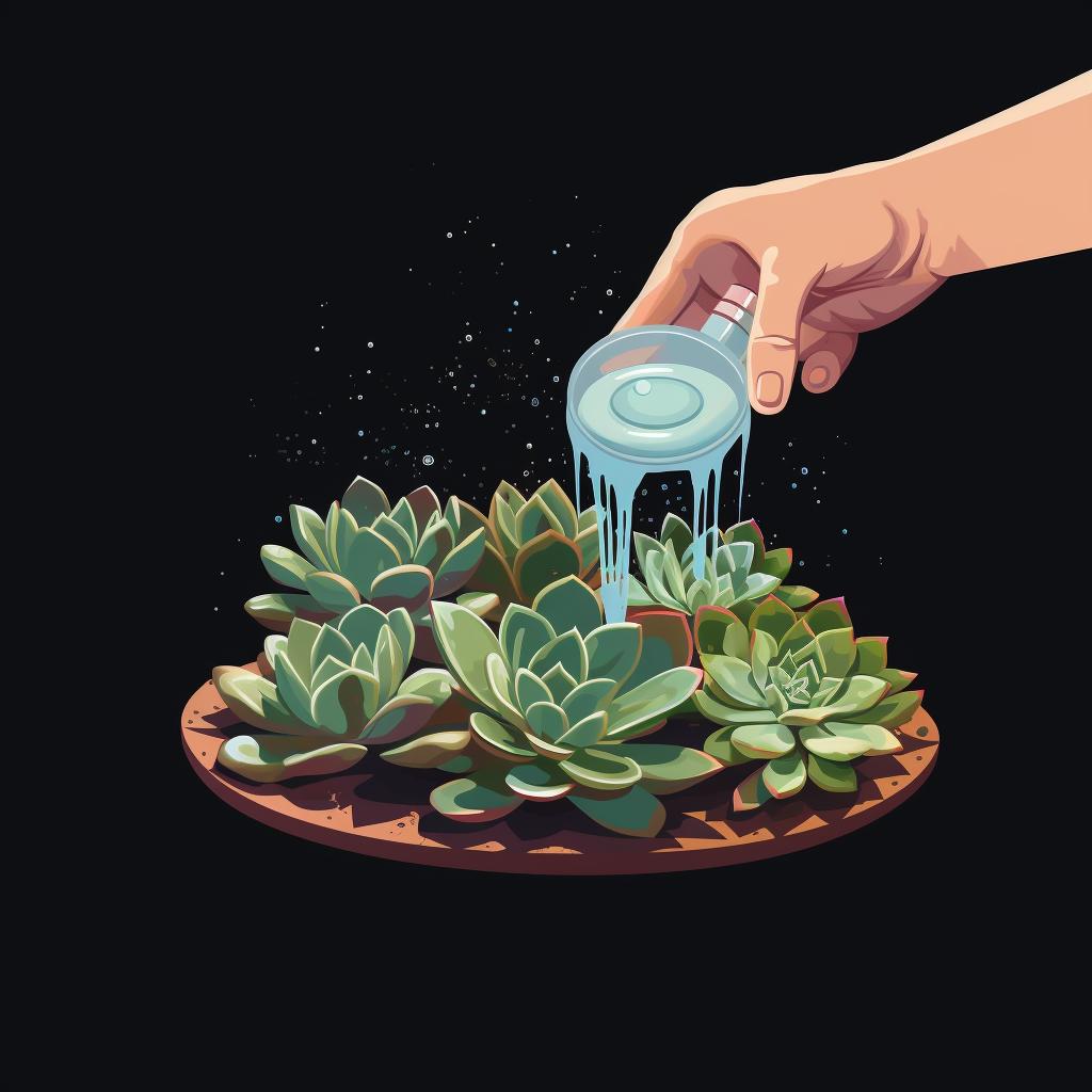 Hand spraying a succulent with a homemade soap and water solution