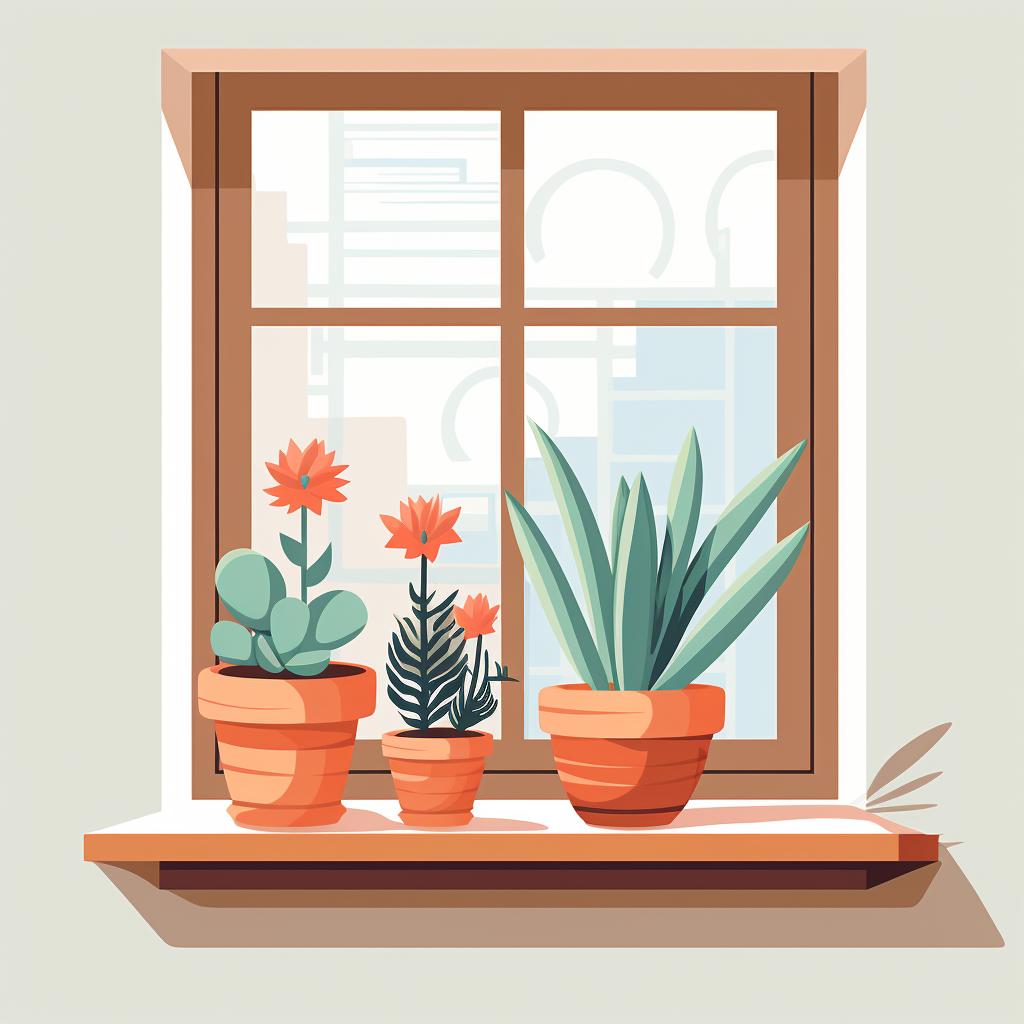 Succulents placed near a south-facing window