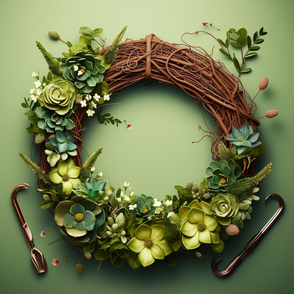 Floral wire being wrapped around a moss-filled wreath frame.