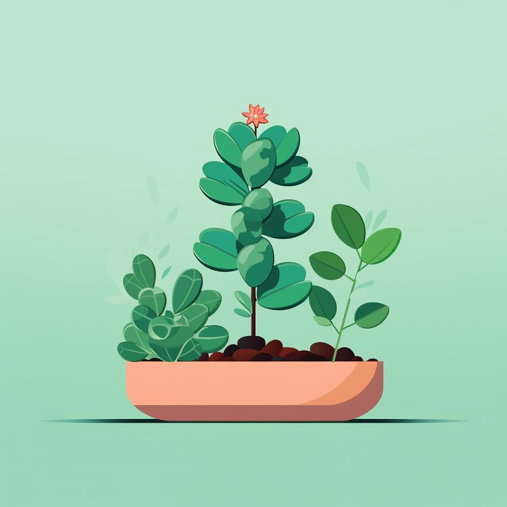 A jade plant being moved to a separate area away from other plants.