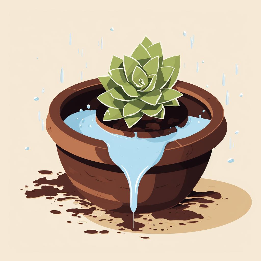 Water running out of the drainage hole of a succulent pot