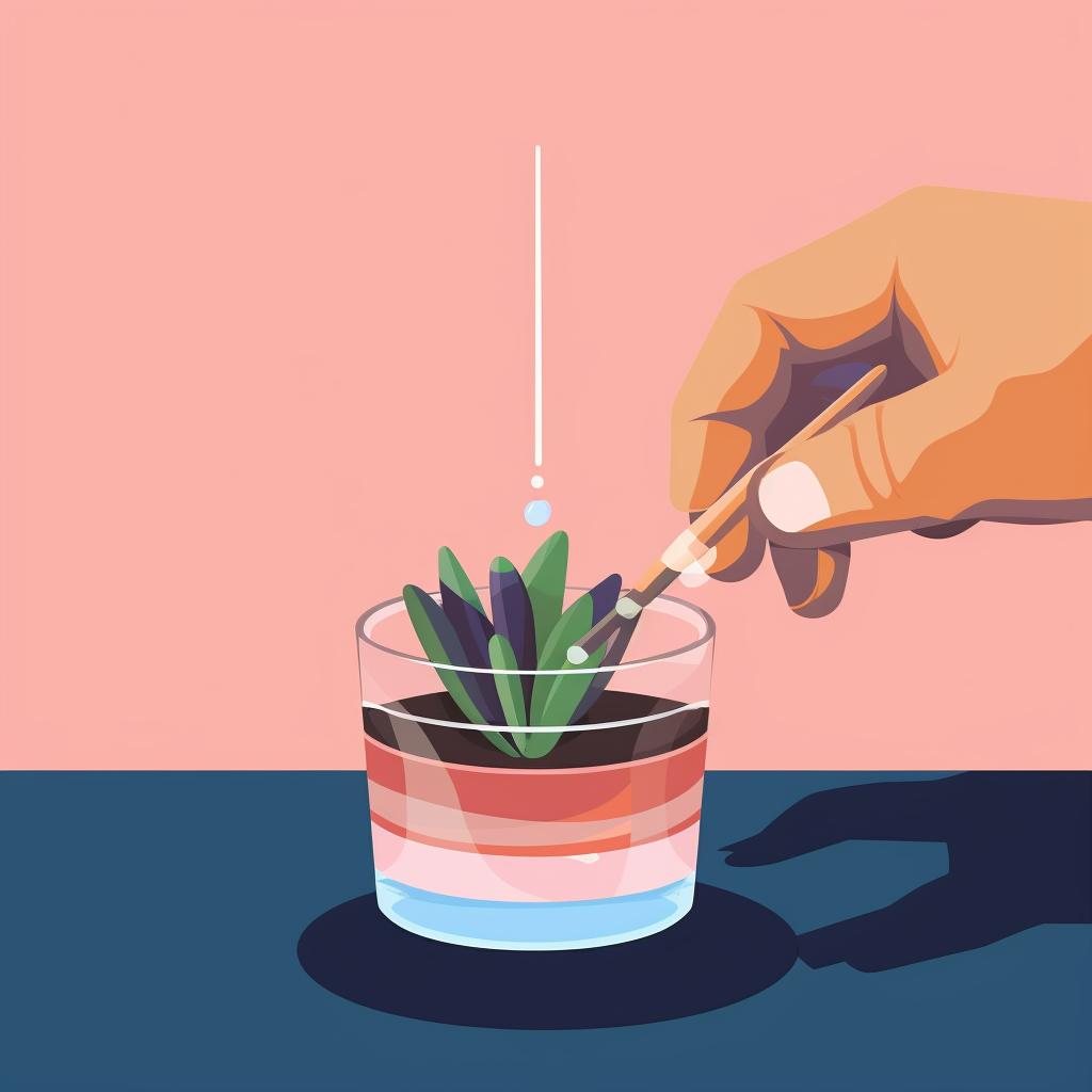 Hand using a cotton swab dipped in alcohol to wipe a succulent plant