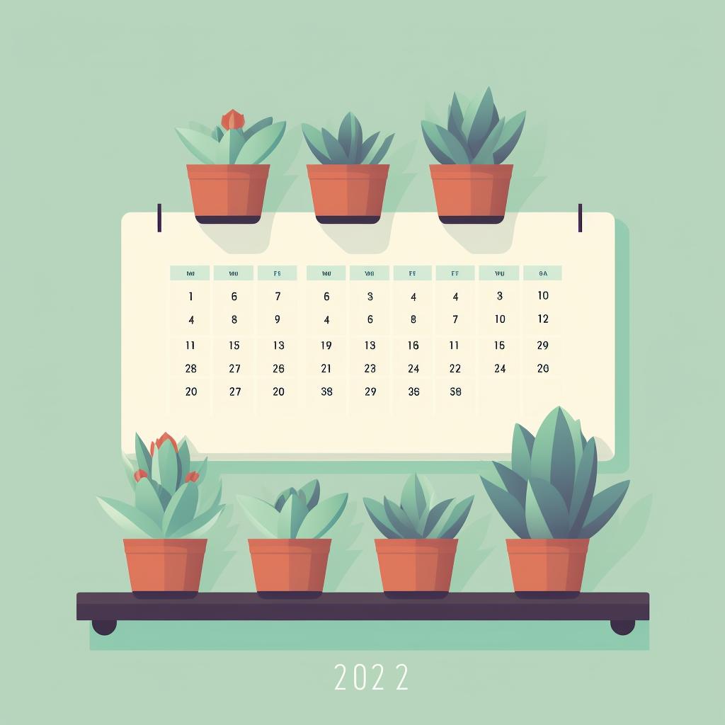 Calendar showing dates marked for repeat treatment of succulent plant